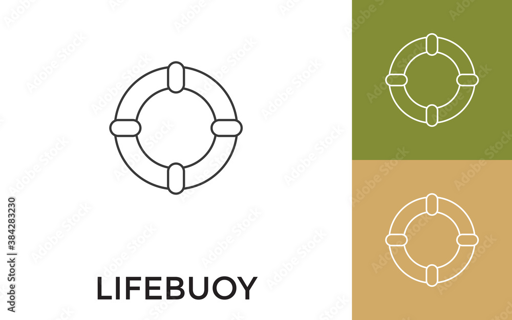 Poster editable life buoy thin line icon with title. useful for mobile application, website, software and p