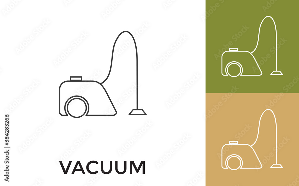 Poster editable vacuum cleaner thin line icon with title. useful for mobile application, website, software 