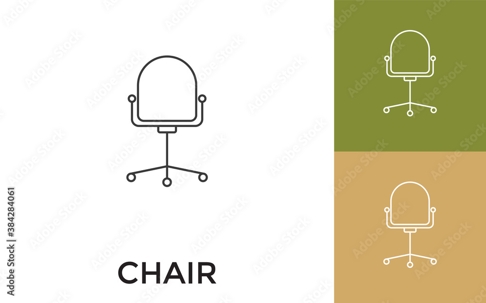 Poster editable office chair thin line icon with title. useful for mobile application, website, software an