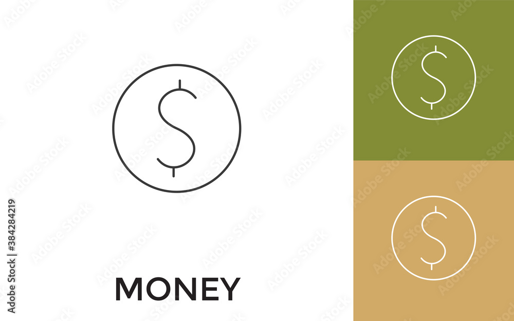 Poster editable dollar thin line icon with title. useful for mobile application, website, software and prin