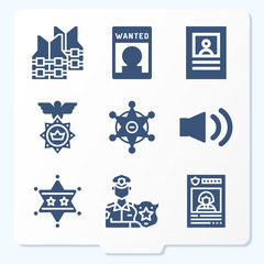 Simple set of 9 icons related to sheriff