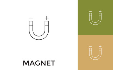 Editable Magnet Thin Line Icon with Title. Useful For Mobile Application, Website, Software and Print Media.