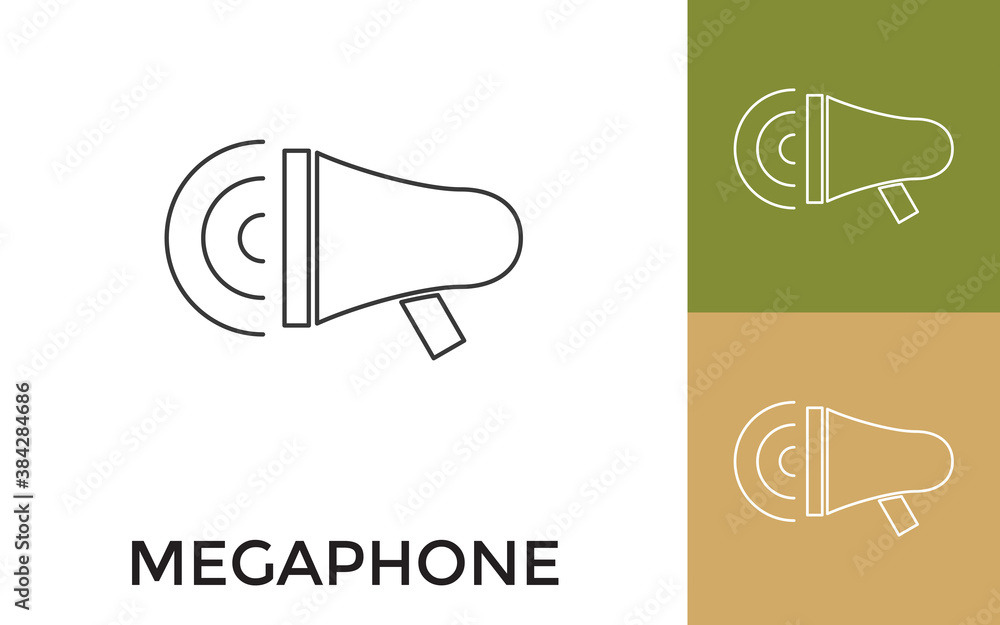 Poster editable megaphone thin line icon with title. useful for mobile application, website, software and p