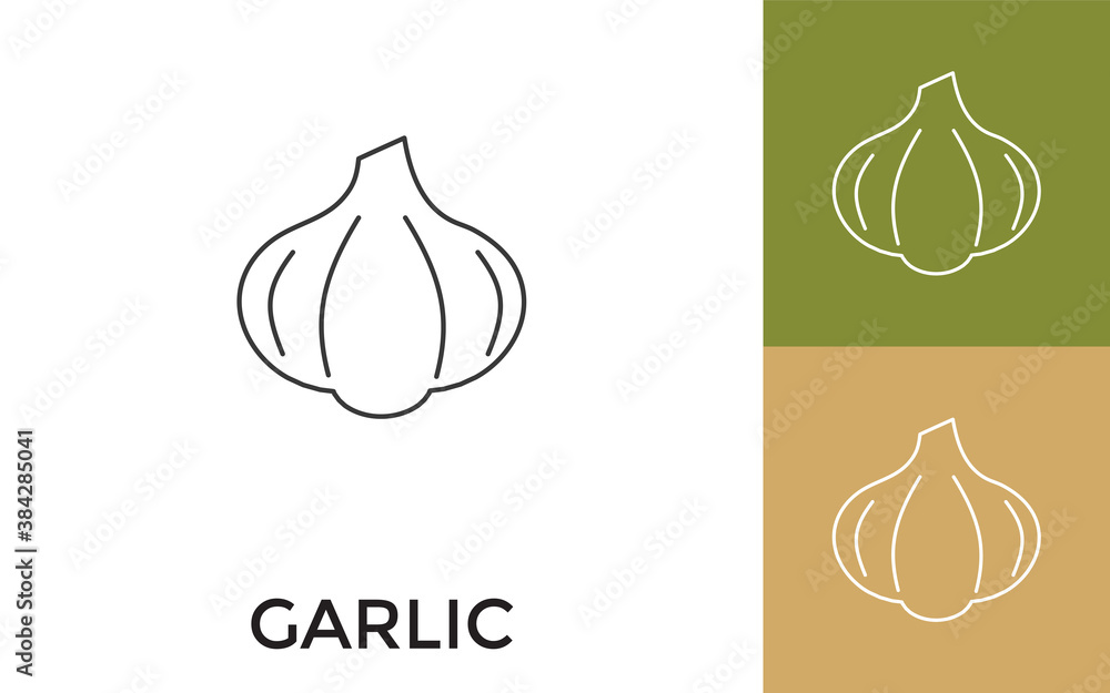 Poster editable garlic thin line icon with title. useful for mobile application, website, software and prin