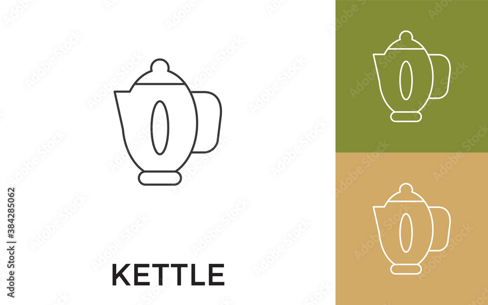 Poster editable kettle thin line icon with title. useful for mobile application, website, software and prin