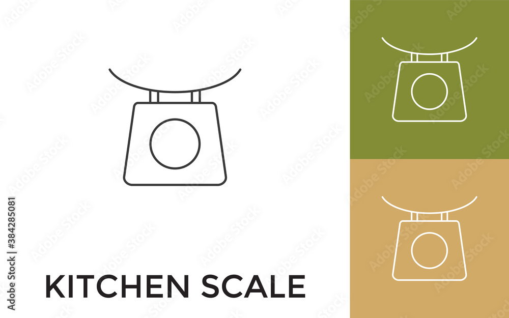 Aufkleber editable kitchen scale thin line icon with title. useful for mobile application, website, software a