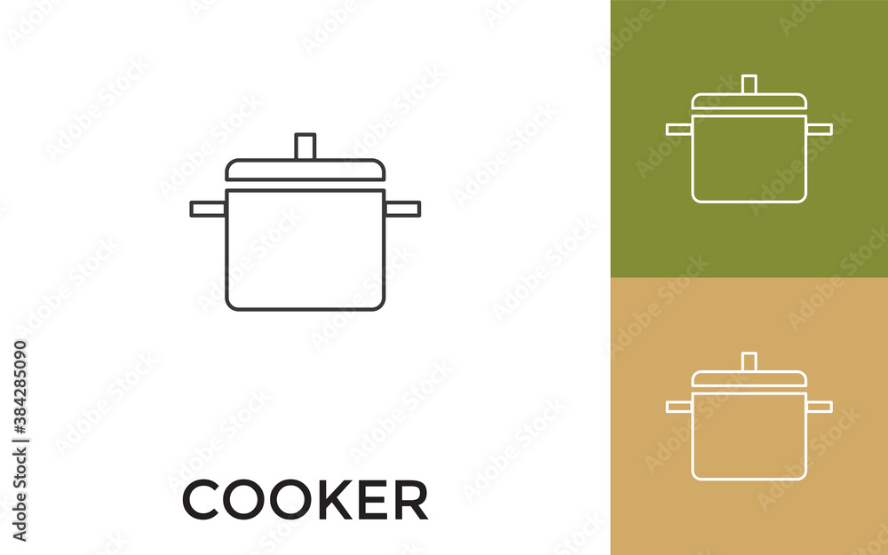 Poster editable cooker thin line icon with title. useful for mobile application, website, software and prin