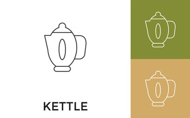 Editable Kettle Thin Line Icon with Title. Useful For Mobile Application, Website, Software and Print Media.