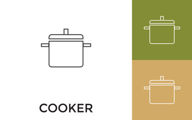 Editable Cooker Thin Line Icon with Title. Useful For Mobile Application, Website, Software and Print Media.