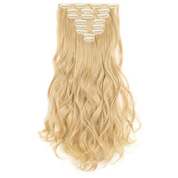 multiple pieces clip in wavy blonde synthetic hair extensions