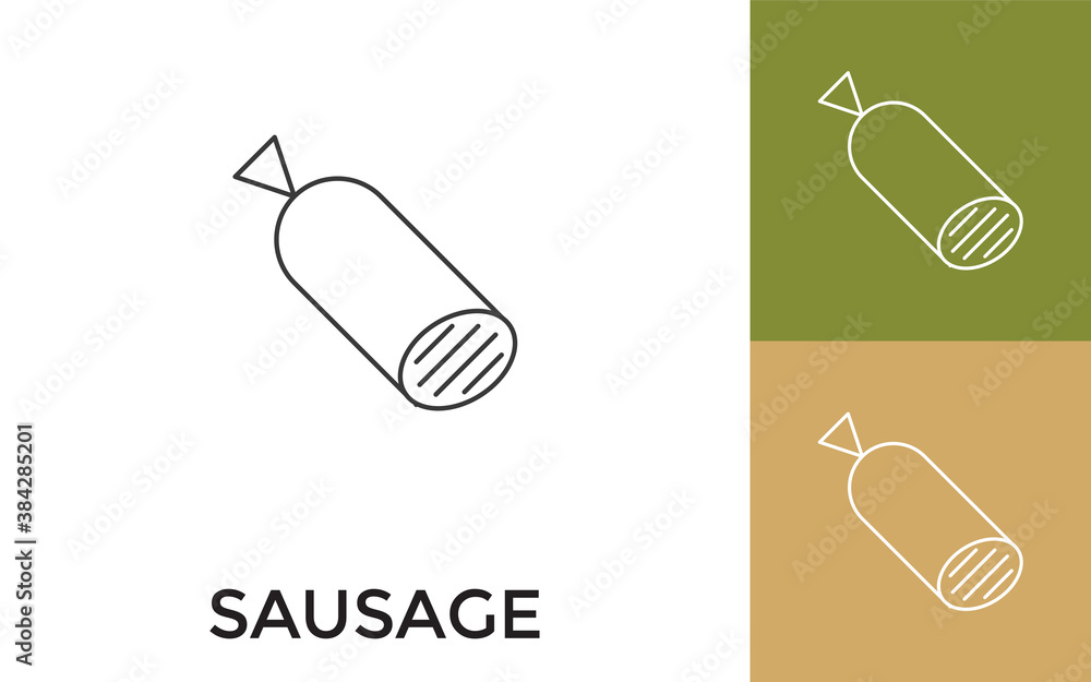 Poster editable sausage thin line icon with title. useful for mobile application, website, software and pri