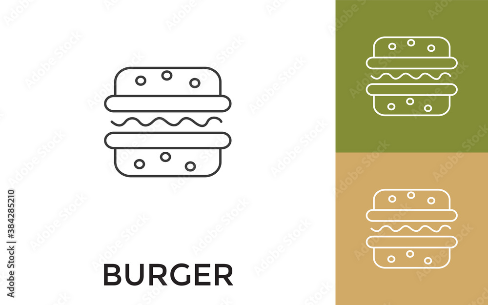 Poster editable burger thin line icon with title. useful for mobile application, website, software and prin