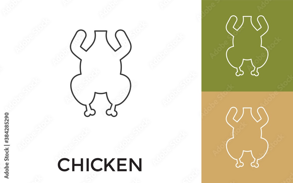 Poster editable chicken thin line icon with title. useful for mobile application, website, software and pri