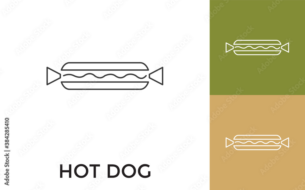 Poster editable hot dog thin line icon with title. useful for mobile application, website, software and pri
