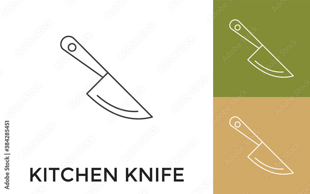 Poster editable kitchen knife thin line icon with title. useful for mobile application, website, software a