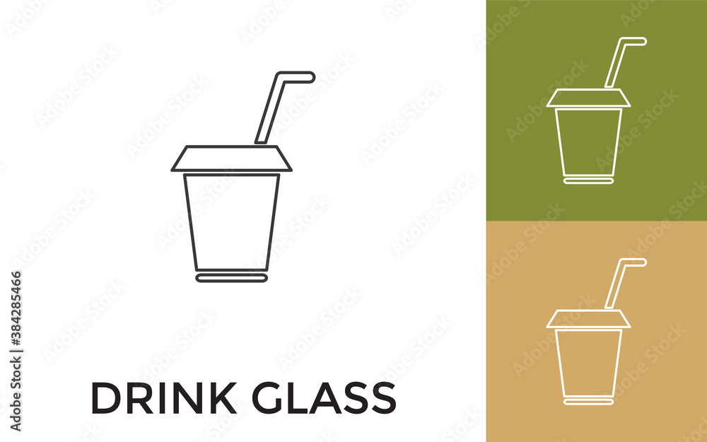 Poster editable drink glass thin line icon with title. useful for mobile application, website, software and