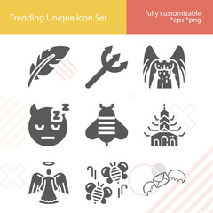 Simple set of angel related filled icons.