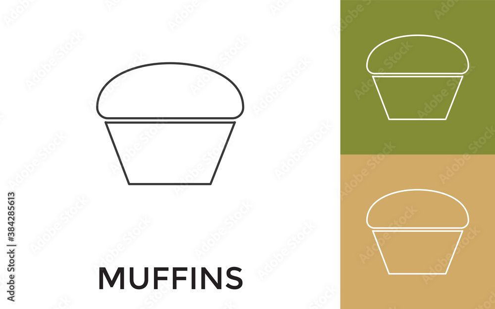 Poster editable muffins thin line icon with title. useful for mobile application, website, software and pri