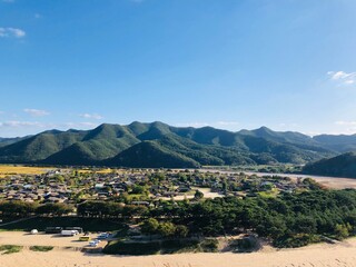 Panoramic view of Andong Hahoe Village in Korea
