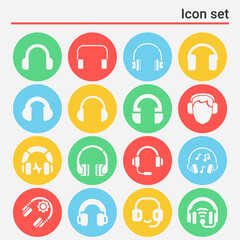 16 pack of headphone  filled web icons set