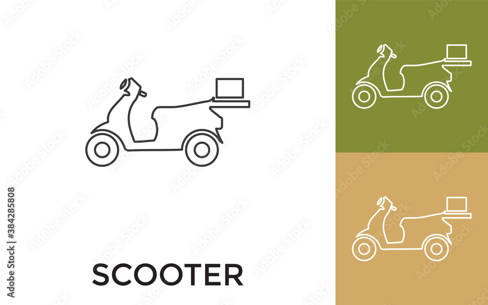 Poster editable scooter thin line icon with title. useful for mobile application, website, software and pri