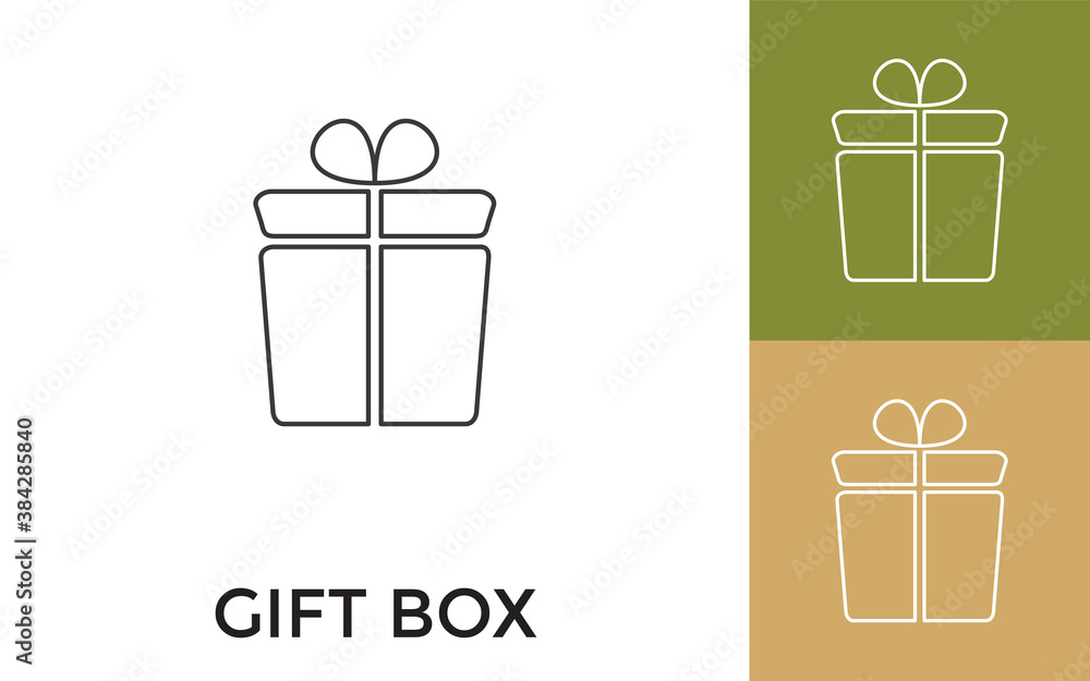 Poster editable gift box thin line icon with title. useful for mobile application, website, software and pr