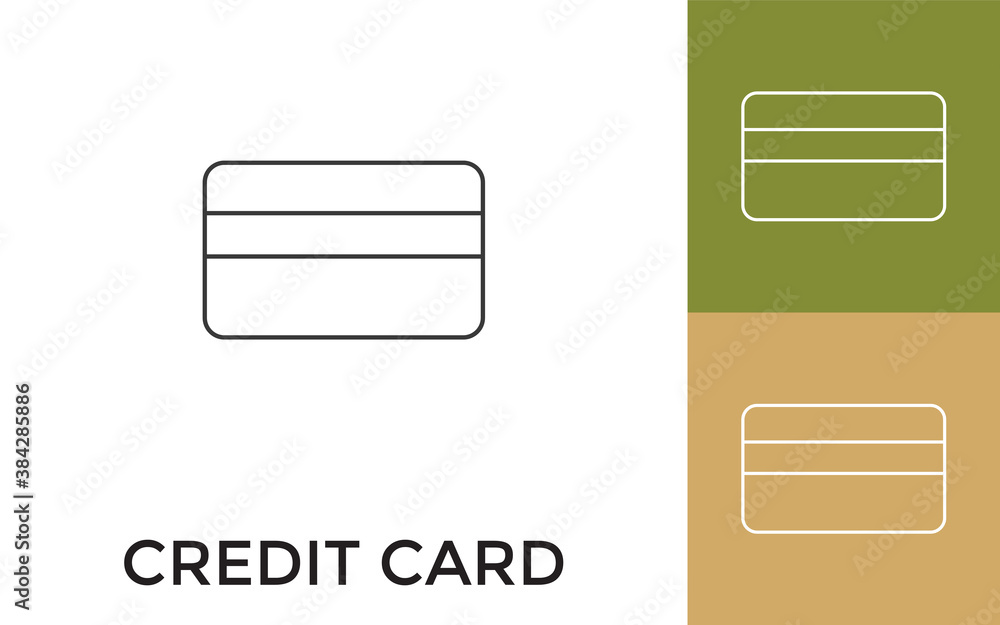 Poster editable credit or debit card thin line icon with title. useful for mobile application, website, sof