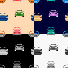 set of seamless pattern, children cars of different shapes. Ornament for printing on fabrics and textiles. Color vector