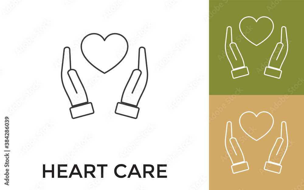 Poster editable heart care thin line icon with title. useful for mobile application, website, software and 