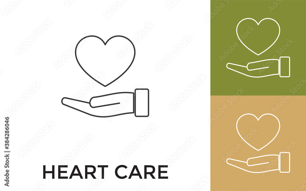 Poster editable heart care thin line icon with title. useful for mobile application, website, software and 