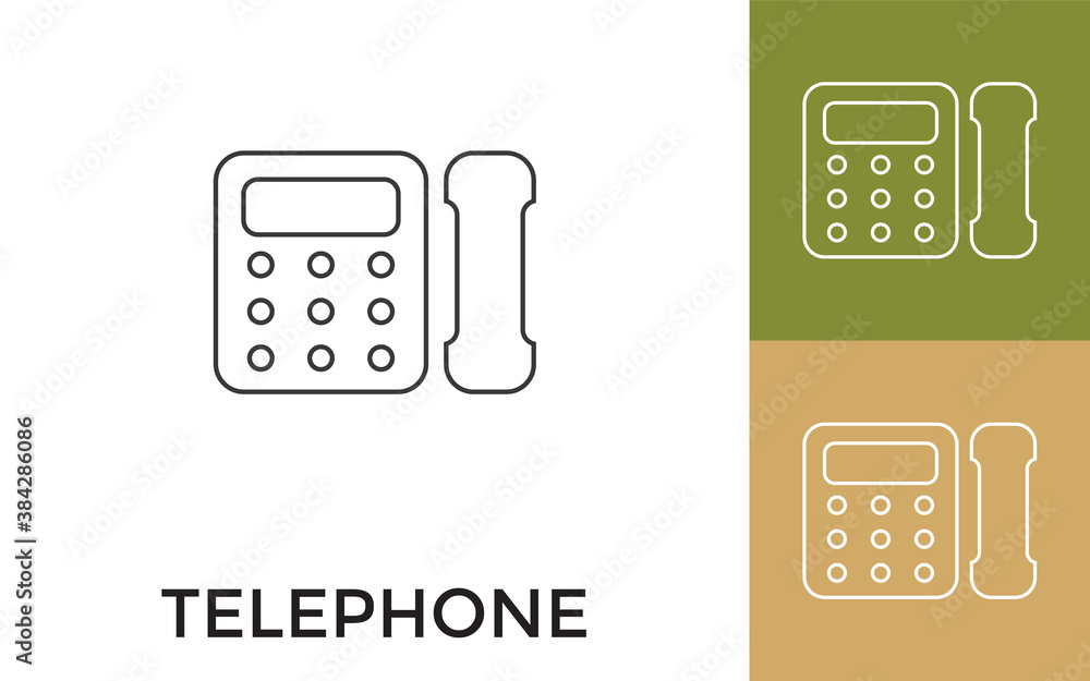Poster editable telephone thin line icon with title. useful for mobile application, website, software and p