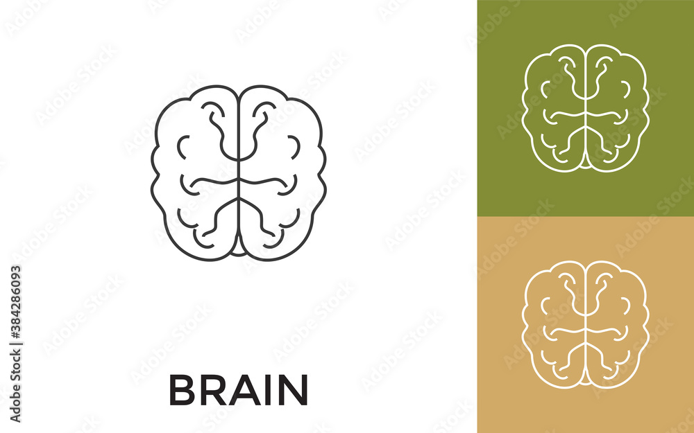 Aufkleber editable human brain thin line icon with title. useful for mobile application, website, software and