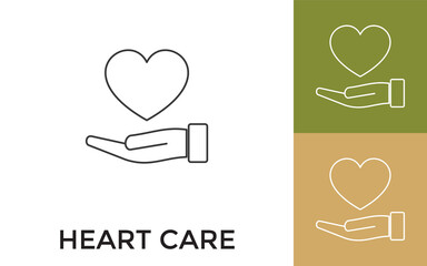 Editable Heart Care Thin Line Icon with Title. Useful For Mobile Application, Website, Software and Print Media.