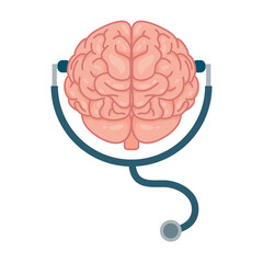 brain human with stethoscope mental health care icon
