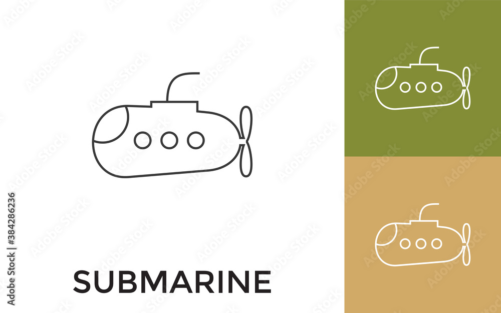 Poster editable submarine thin line icon with title. useful for mobile application, website, software and p