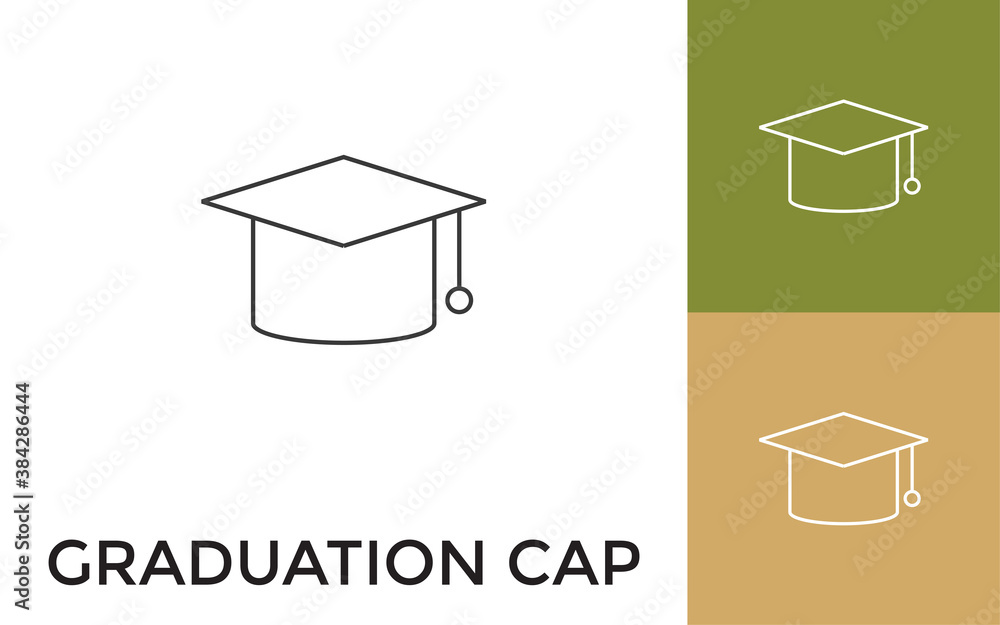 Poster editable graduation cap thin line icon with title. useful for mobile application, website, software 