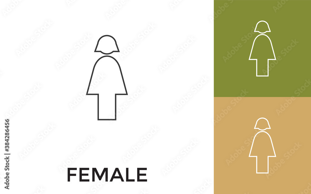 Poster editable female thin line icon with title. useful for mobile application, website, software and prin