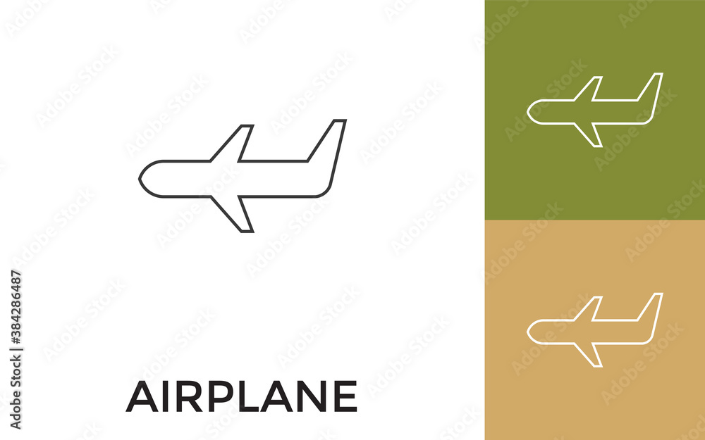 Aufkleber editable airplane thin line icon with title. useful for mobile application, website, software and pr