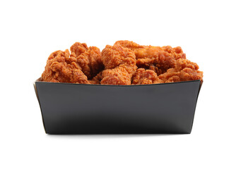 Tasty deep fried chicken pieces isolated on white