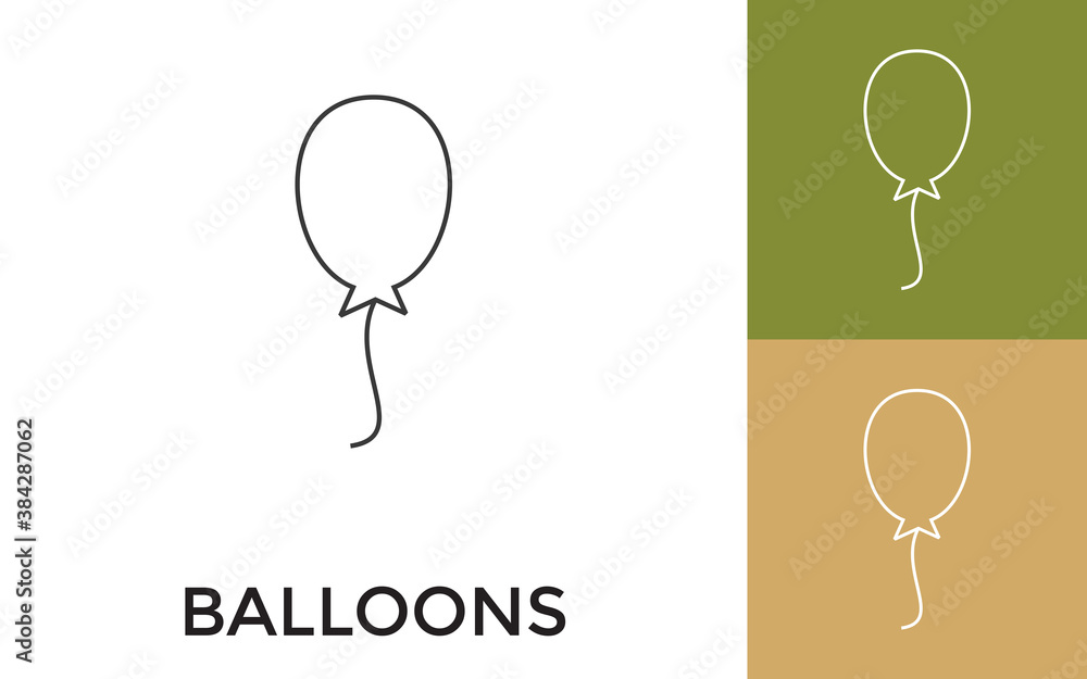 Poster editable balloons thin line icon with title. useful for mobile application, website, software and pr