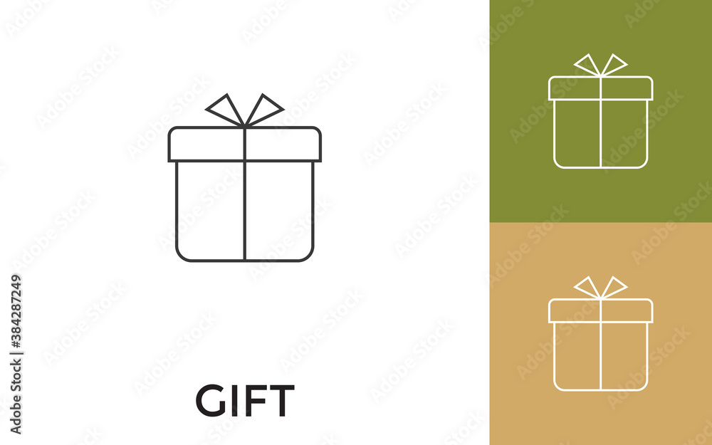 Poster editable gift box thin line icon with title. useful for mobile application, website, software and pr