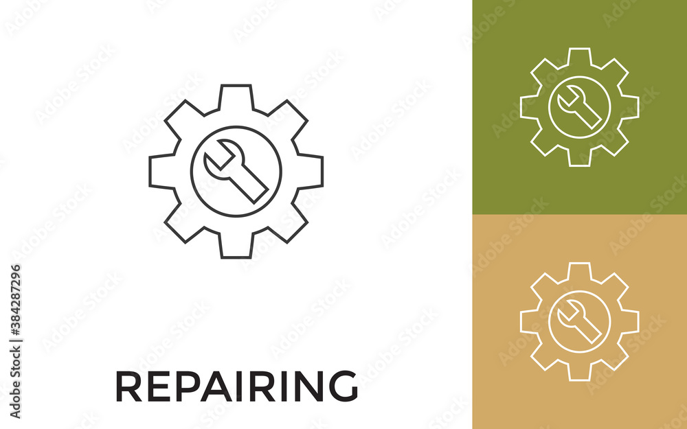 Poster editable repairing thin line icon with title. useful for mobile application, website, software and p