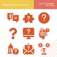 Simple set of question mark related filled icons.