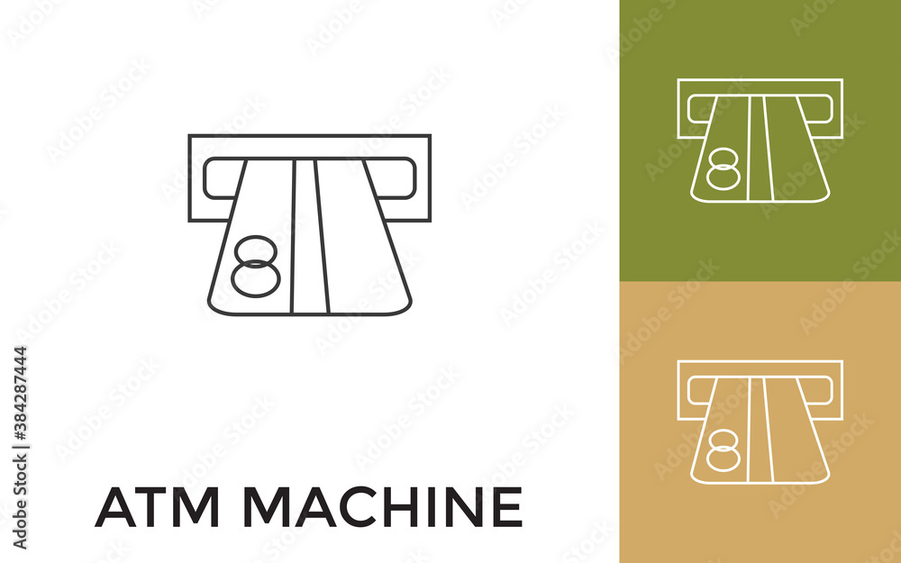 Poster editable atm machine thin line icon with title. useful for mobile application, website, software and