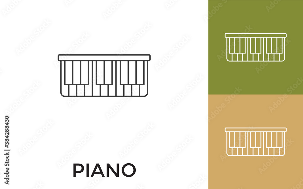 Poster editable piano thin line icon with title. useful for mobile application, website, software and print
