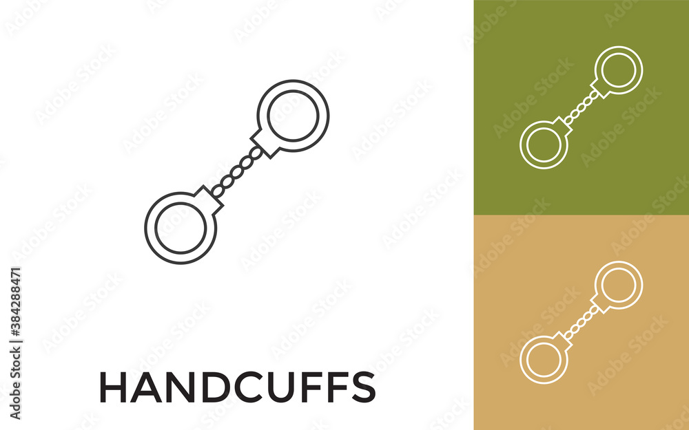 Poster editable handcuffs thin line icon with title. useful for mobile application, website, software and p