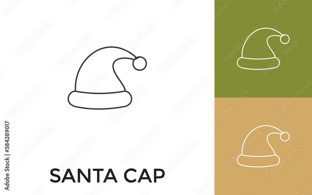 Poster editable santa cap thin line icon with title. useful for mobile application, website, software and p