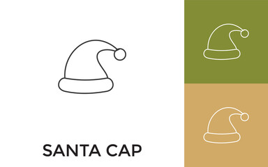 Editable Santa Cap Thin Line Icon with Title. Useful For Mobile Application, Website, Software and Print Media.