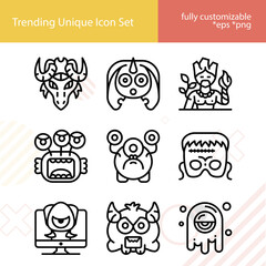 Simple set of bizarre related lineal icons.