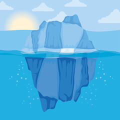 iceberg block and sun arctic scene landscape